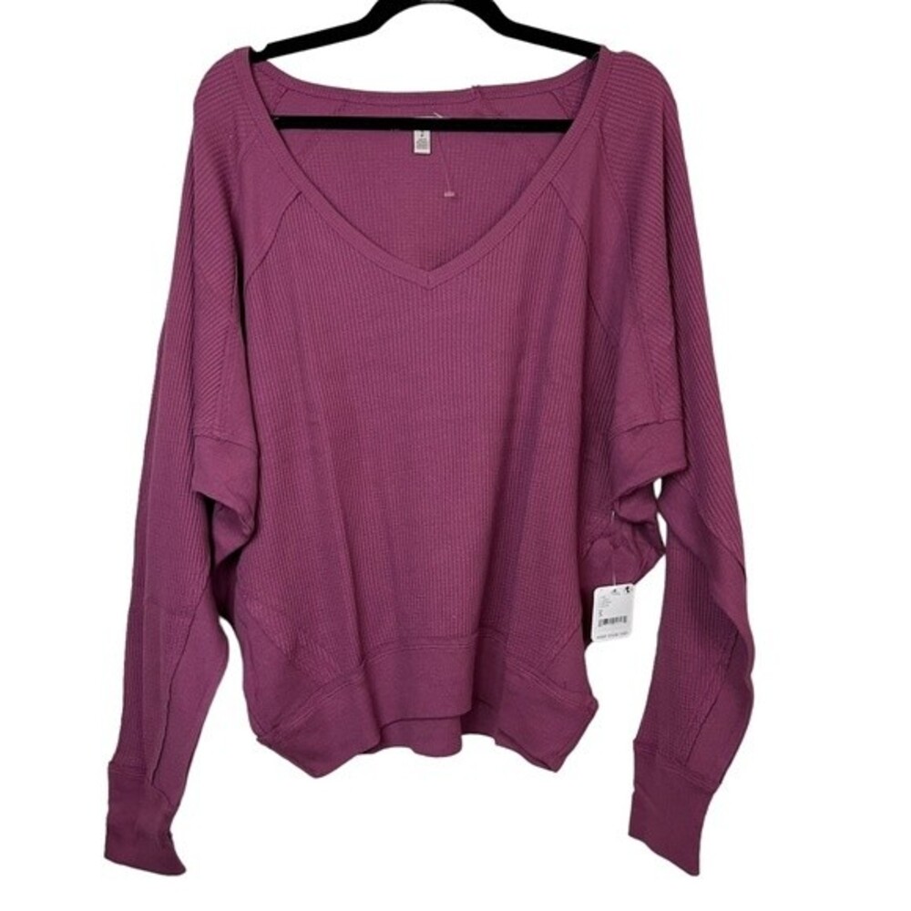 NWT Free People Santa Clara V Neck Thermal Long Sleeve Mulberry Size S Women